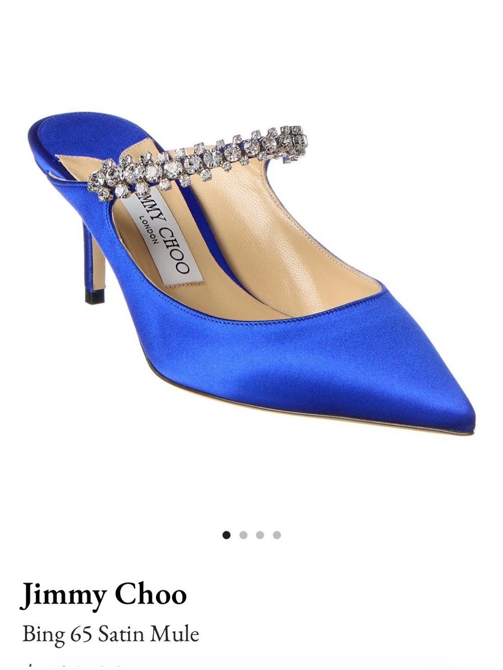 Jimmy Choo Satin Pointed Mule with Crystal Strap in Royal Blue